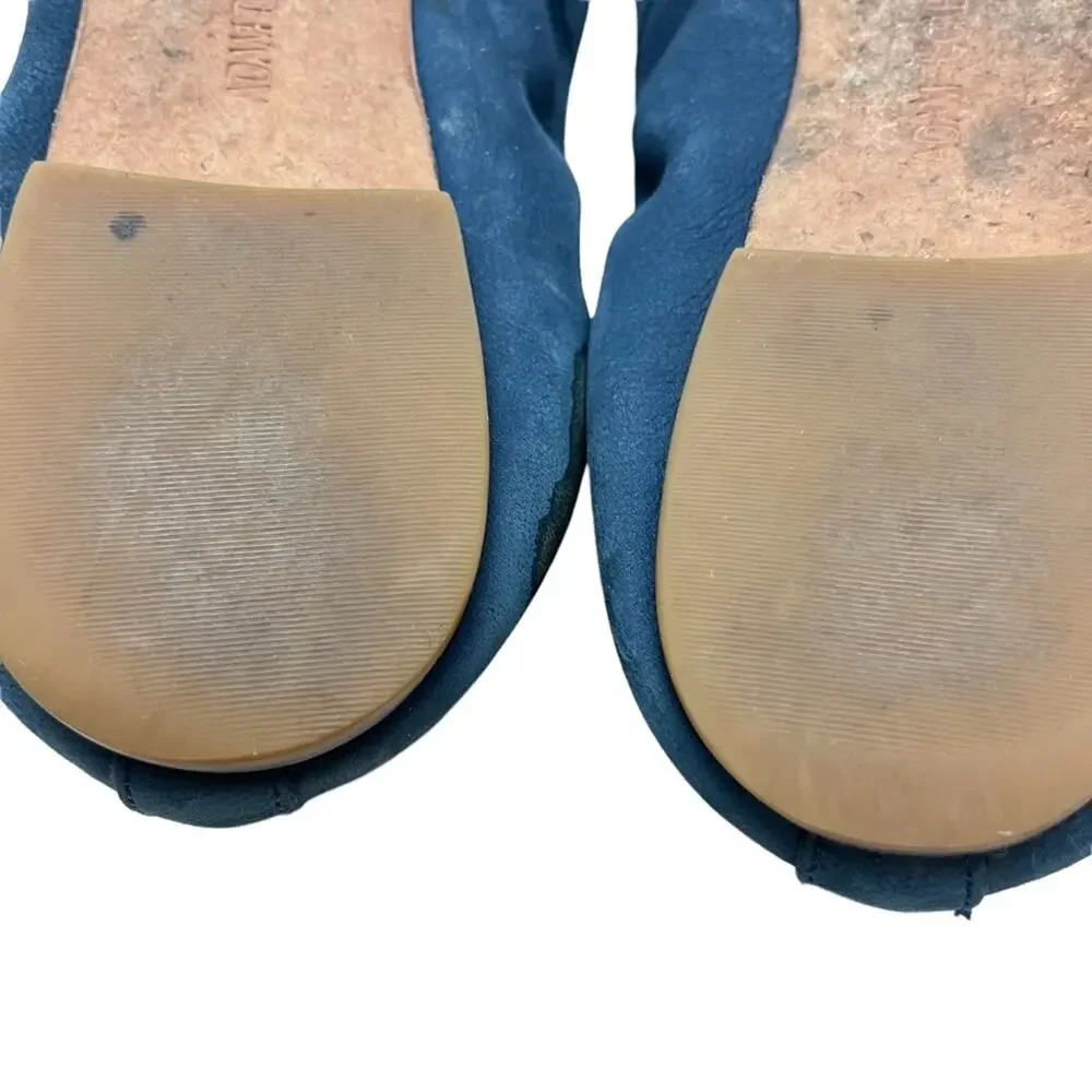 ADAM TUCKER Genuine Leather Navy Blue Suede Bow Ballet Flats Loafers Shoes 8.5